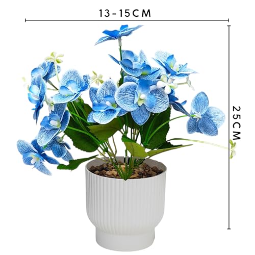 CURATED CART Flower Pot with Artificial Flowers - Orchid Blue Flower with White Vase | Ideal for Home Décor | Office Décor | Gifting | Size 25 x 15cm - Image 3