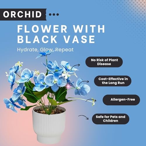 CURATED CART Flower Pot with Artificial Flowers - Orchid Blue Flower with White Vase | Ideal for Home Décor | Office Décor | Gifting | Size 25 x 15cm - Image 2