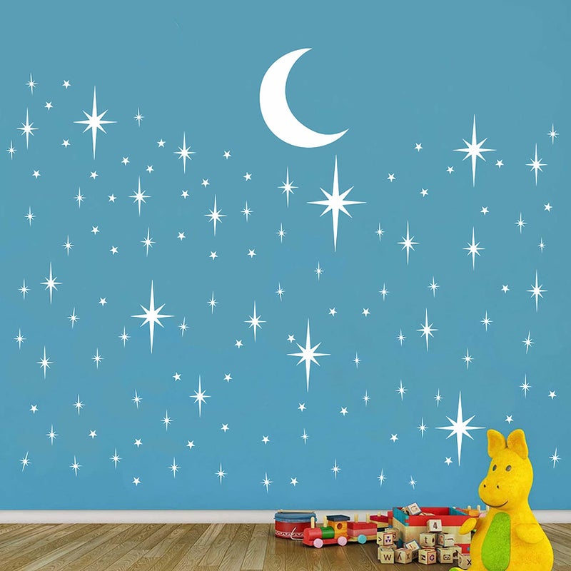 إيزما النجوم وجدار القمر شارات النجوم جدران الجدران جدار الحضانة شارات أبيض عصا على النجوم جدار فينيل نجوم شارات قشرة قابلة للإزالة وملصقات جدار عصا للأطفال غرفة نوم الفتيات - Image 5