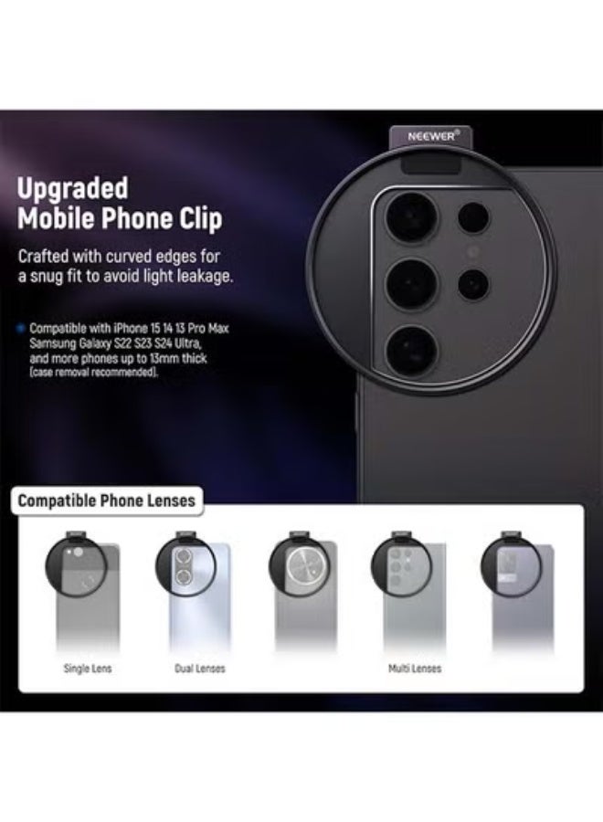 NEEWER Upgraded 67mm Phone Filter Mount Threaded Lens Filter Clip w/Cold Shoe Mount, Locking Knob, 13mm Opening Compatible with iPhone 16 15 Pro Max Plus 14 13 Samsung Galaxy S22 S23 S24 Ultra, LA006 - Image 5