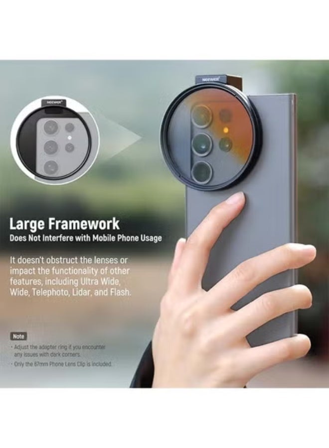 NEEWER Upgraded 67mm Phone Filter Mount Threaded Lens Filter Clip w/Cold Shoe Mount, Locking Knob, 13mm Opening Compatible with iPhone 16 15 Pro Max Plus 14 13 Samsung Galaxy S22 S23 S24 Ultra, LA006 - Image 2