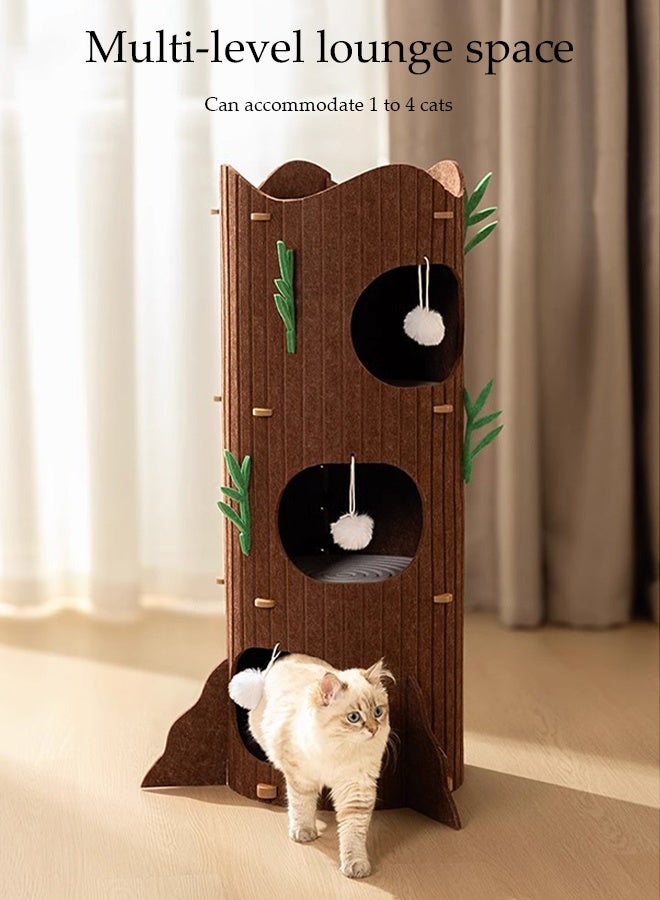 DUNISO Multifunctional Cat House 3 Layer Large Foldable Tower-type Cat Nest Semi-Enclosed Pet Houses with Fluffy Ball Anti-Scratch Detachable Indoor Cats Resting Bed for Indoor Cats Resting for Camping, Garden, Living Room - Image 2