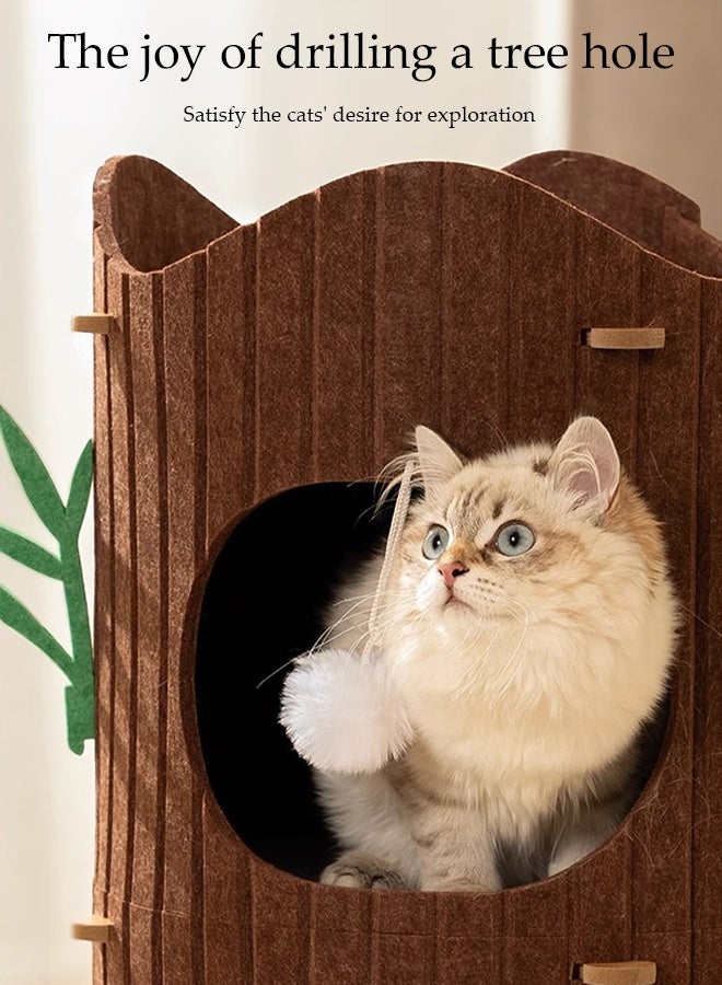 DUNISO Multifunctional Cat House 3 Layer Large Foldable Tower-type Cat Nest Semi-Enclosed Pet Houses with Fluffy Ball Anti-Scratch Detachable Indoor Cats Resting Bed for Indoor Cats Resting for Camping, Garden, Living Room - Image 4