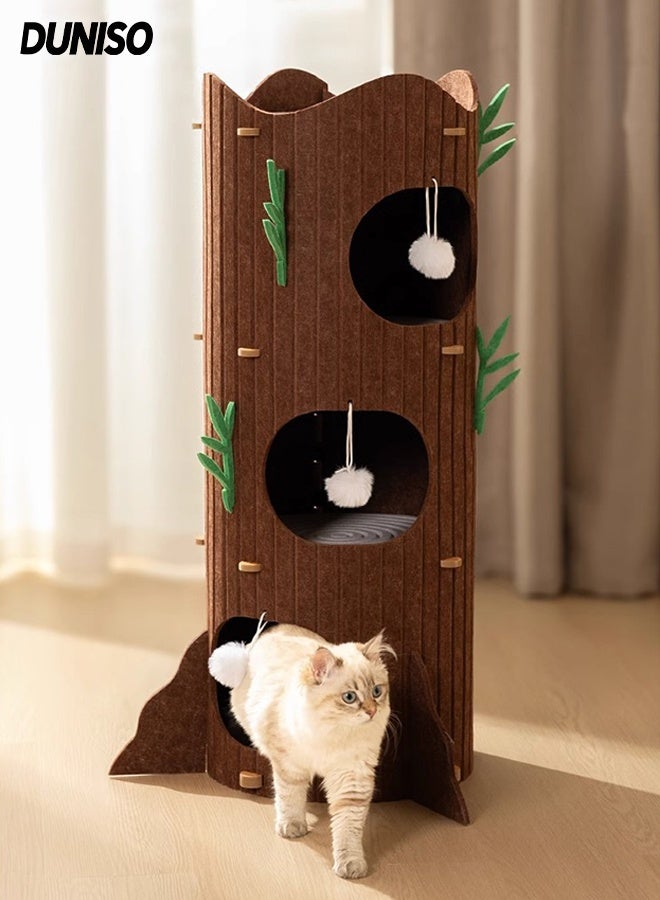 DUNISO Multifunctional Cat House 3 Layer Large Foldable Tower-type Cat Nest Semi-Enclosed Pet Houses with Fluffy Ball Anti-Scratch Detachable Indoor Cats Resting Bed for Indoor Cats Resting for Camping, Garden, Living Room - Image 1