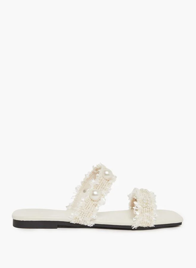 Take Two Beige Pearl Embellished Slides