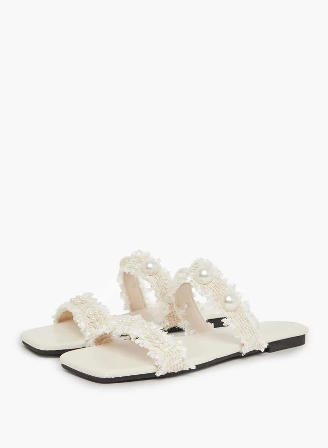 Take Two Beige Pearl Embellished Slides