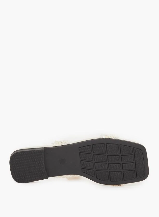 Take Two  Beige Pearl Embellished Slides for Women | Best Price UAE