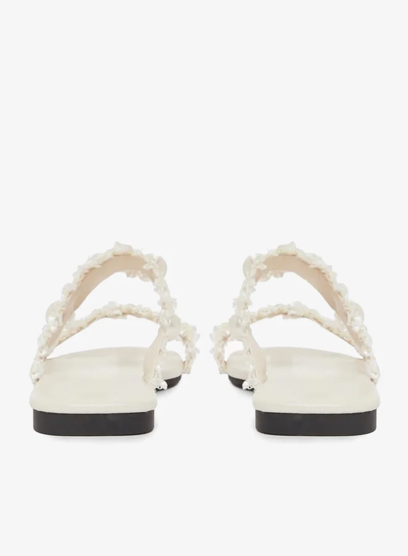 Take Two  Beige Pearl Embellished Slides for Women | Best Price UAE