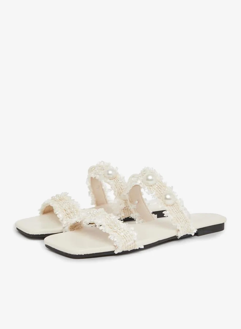 Take Two Beige Pearl Embellished Slides
