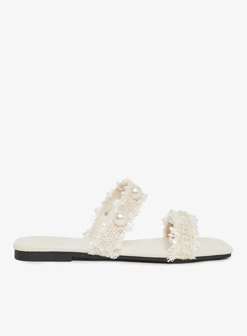 Take Two Beige Pearl Embellished Slides