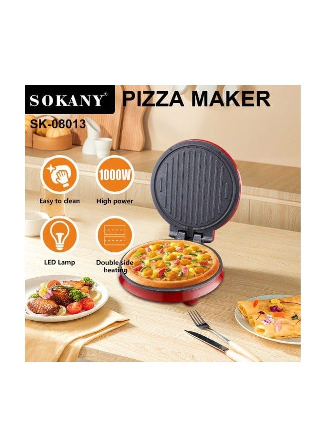 sokany - Sokany 1000W Pizza Maker, Pies and Bread Grill SK_08013 Double Sided with Temperature Control, Foldable and Smokeless, Auto Shut-Off Grill Machine, Non-Stick Coating. Red - Image 1