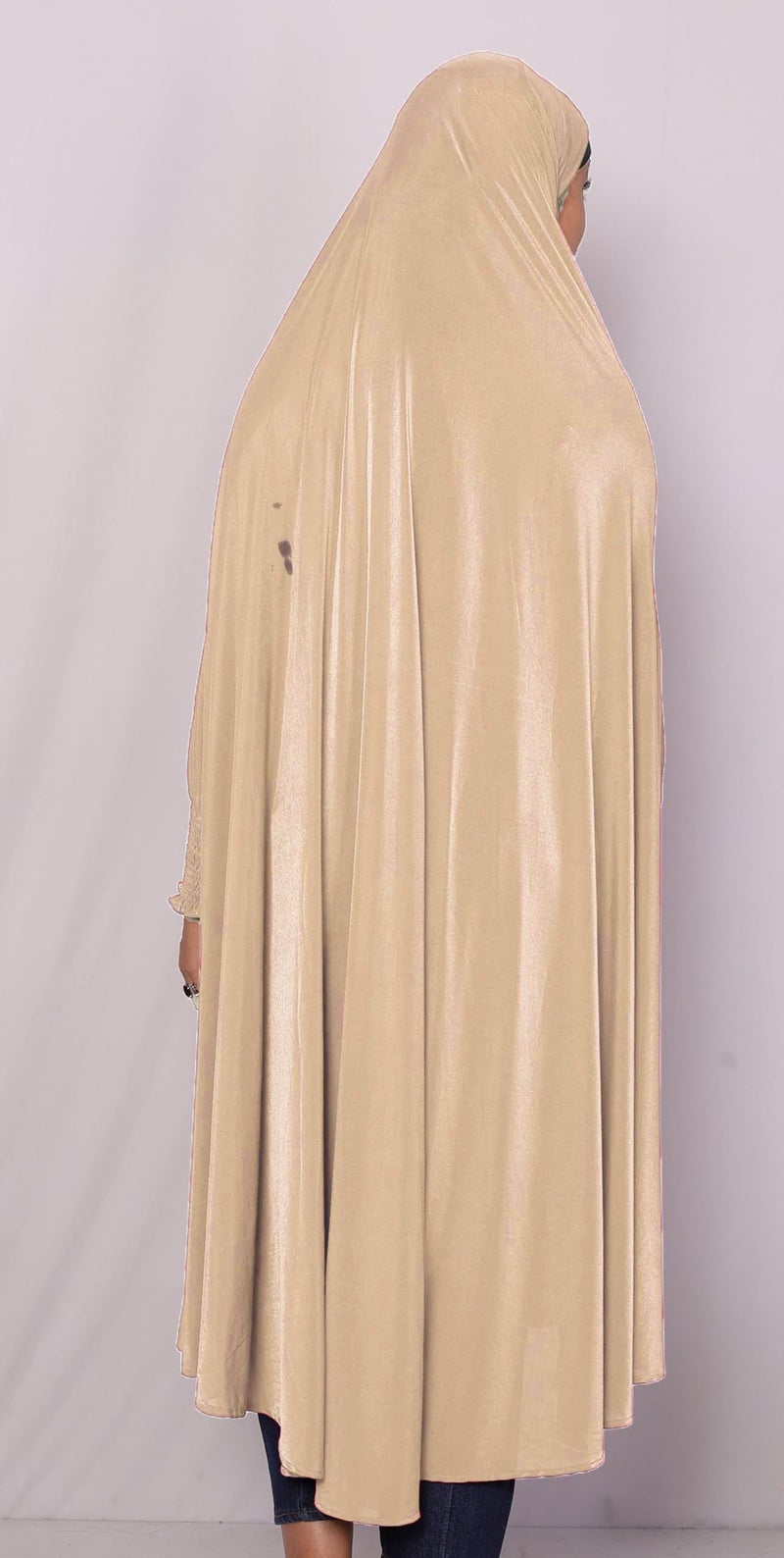 ICW Women Stretchable Jersey Smoking Sleeve Jilbab Cum Prayer khimar Hijab (Free Size) 60 Inch (BEIGE) - Image 2
