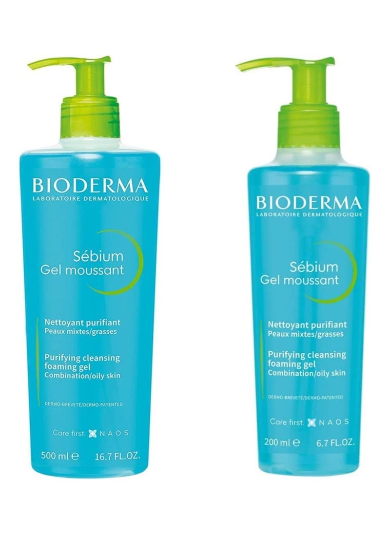 Bioderma Sebium Facial Cleansing Foaming Gel, for combination and oily skin, 500 ml and Bioderma Sebium Facial Cleansing Foaming Gel, for oily and combination skin, 200 ml