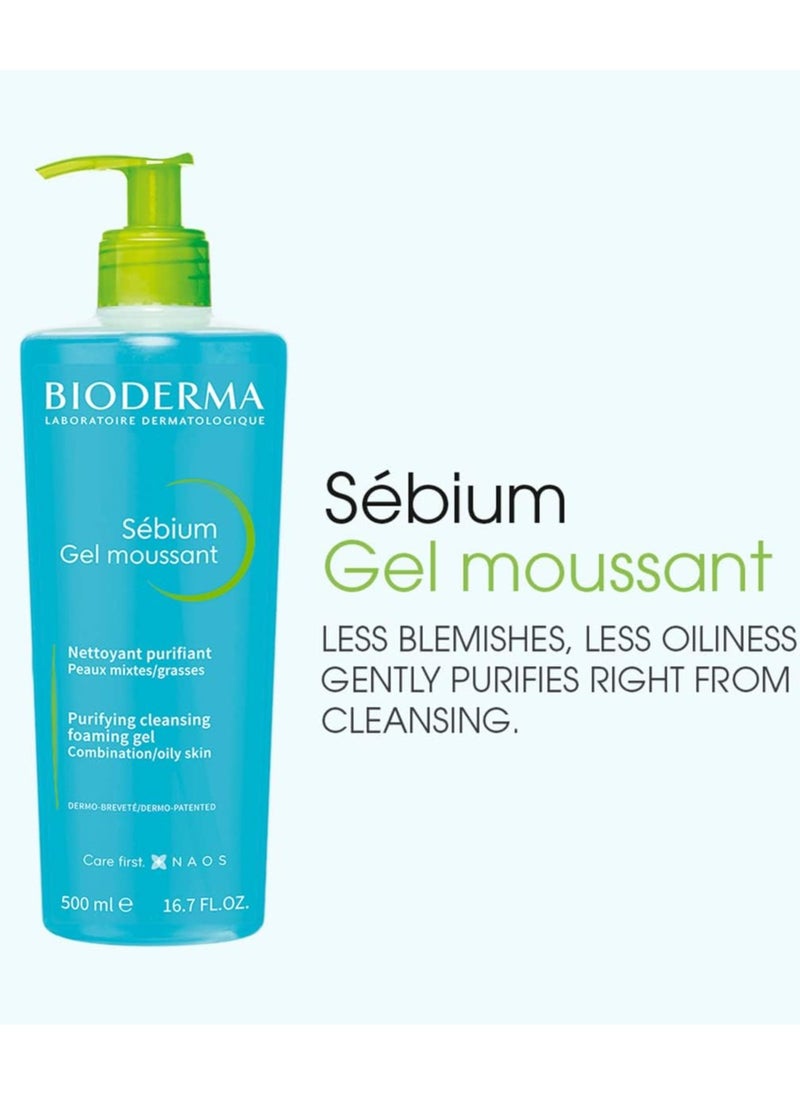 Bioderma Sebium Facial Cleansing Foaming Gel, for combination and oily skin, 500 ml and Bioderma Sebium Facial Cleansing Foaming Gel, for oily and combination skin, 200 ml