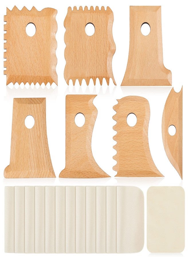 Amylove 27 Pcs Pottery Trimming Tools Set Pottery Ribs Ceramics Tools Foot Shaper with 20 Pcs Pre-Cut Chamois Cloth Wood Foot Rib for Carving Clay Molds Clay Texture Ceramics Supplies - Image 1