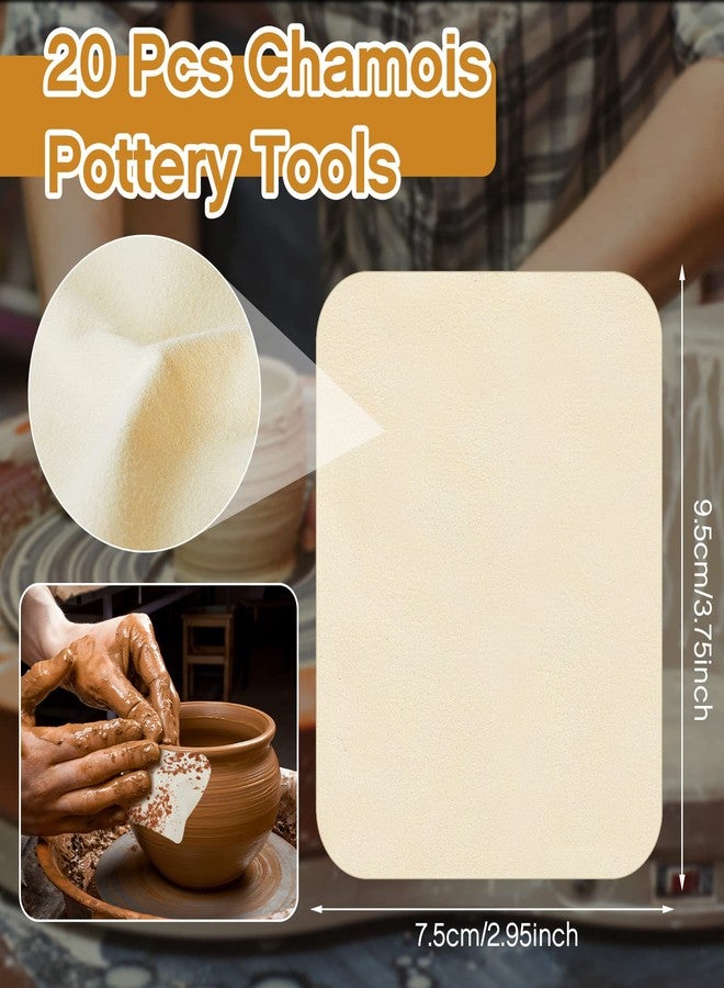 Amylove 27 Pcs Pottery Trimming Tools Set Pottery Ribs Ceramics Tools Foot Shaper with 20 Pcs Pre-Cut Chamois Cloth Wood Foot Rib for Carving Clay Molds Clay Texture Ceramics Supplies - Image 3