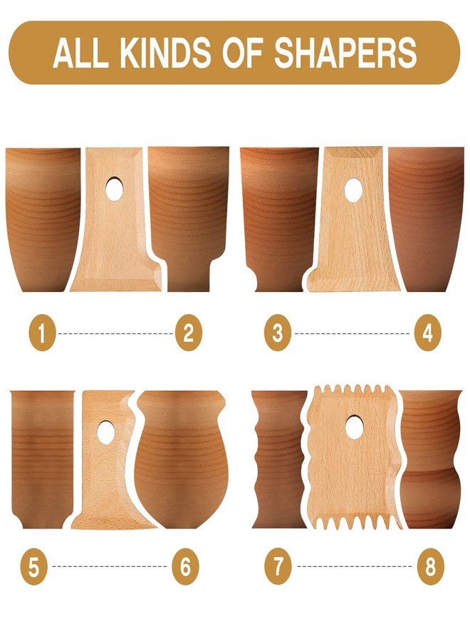 Amylove 27 Pcs Pottery Trimming Tools Set Pottery Ribs Ceramics Tools Foot Shaper with 20 Pcs Pre-Cut Chamois Cloth Wood Foot Rib for Carving Clay Molds Clay Texture Ceramics Supplies - Image 4