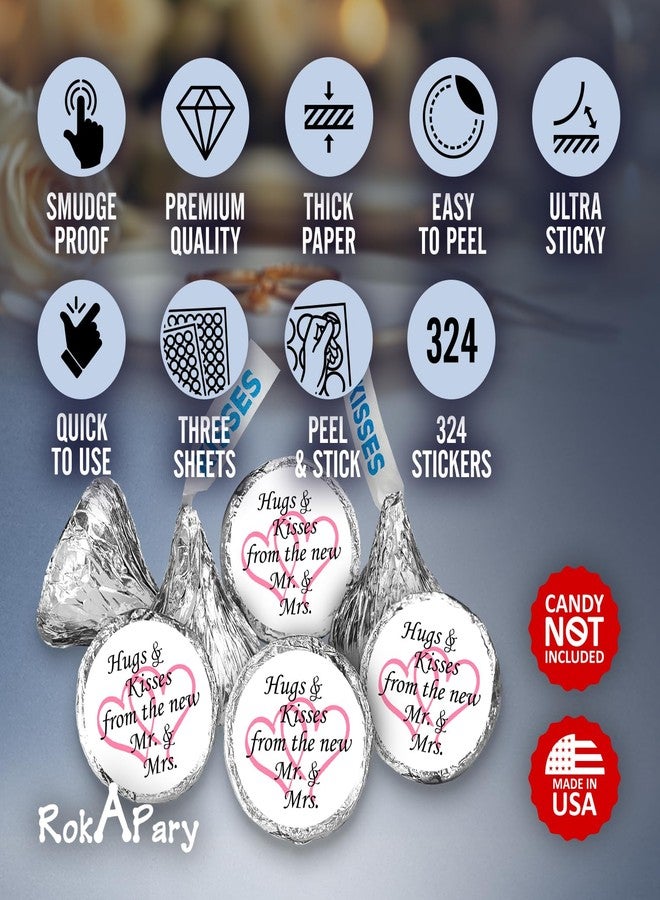RokAPary 324 Hugs and Kisses from The New Mr. & Mrs. with Interlocking Hearts Wedding Stickers, Chocolate Drops Labels for Bridal Shower Engagement Party Decorations, Favors Decor for Kiss (Pink) - Image 3