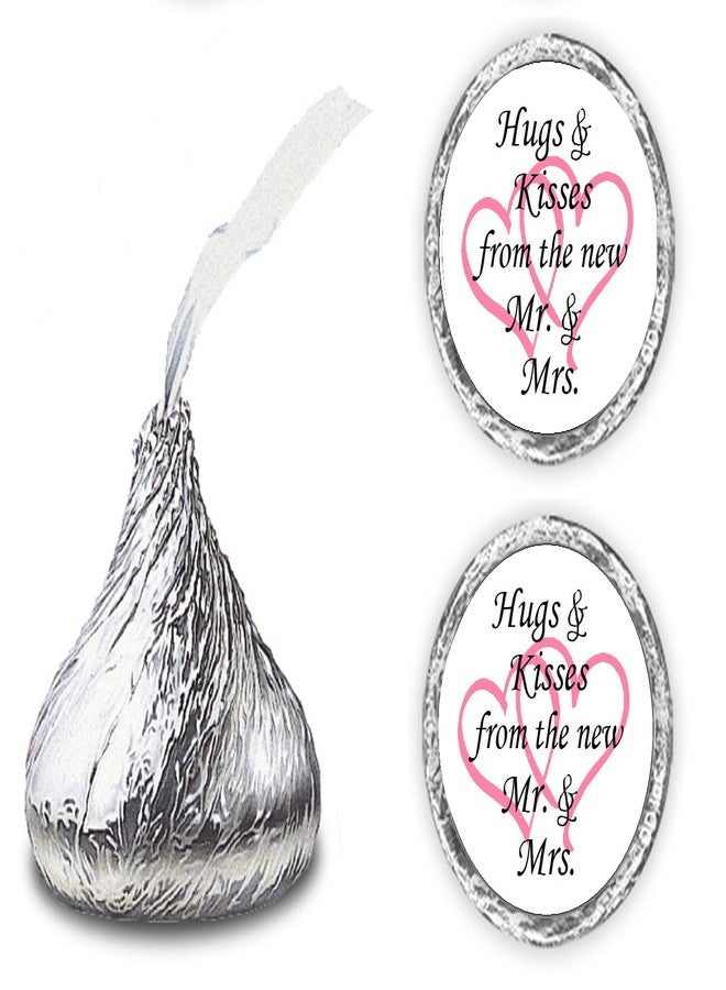 RokAPary 324 Hugs and Kisses from The New Mr. & Mrs. with Interlocking Hearts Wedding Stickers, Chocolate Drops Labels for Bridal Shower Engagement Party Decorations, Favors Decor for Kiss (Pink) - Image 1