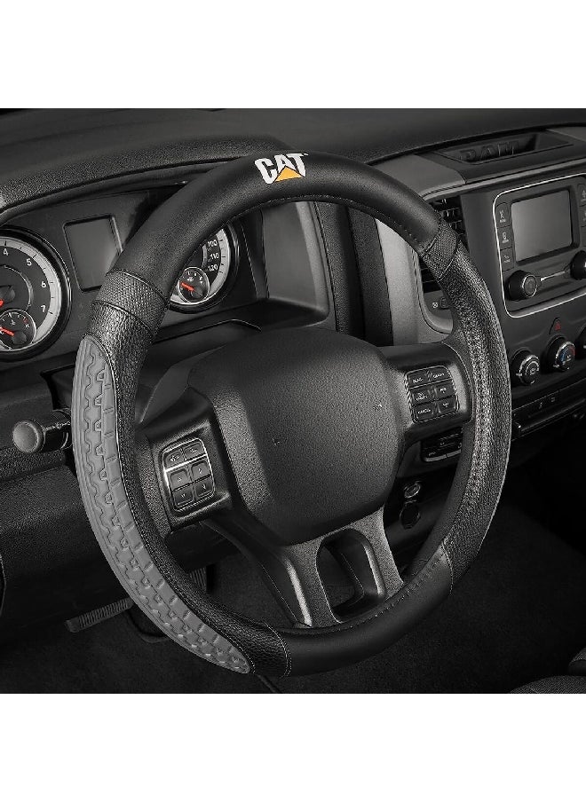CAT - Tire Tread Hand Grip Steering Wheel Protection Cover Dark Grey and Black 15.5-16 Inch CASW-7861-GR-L - Image 1