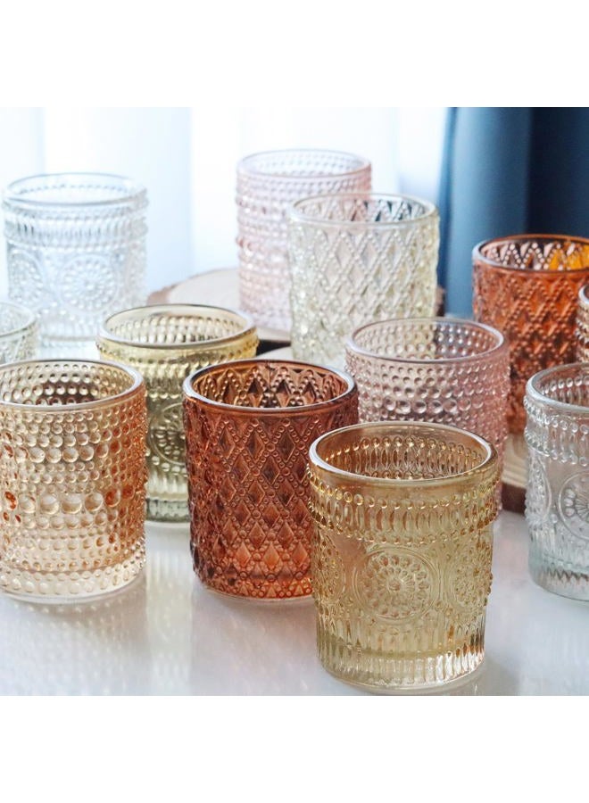 SHMILMH 12 pcs Glass Votive Candle Holders, 6 Colors 3 Patterns Tealight Candle Holders for Fall Wedding Table Centerpiece Birthday Decoration - Image 2