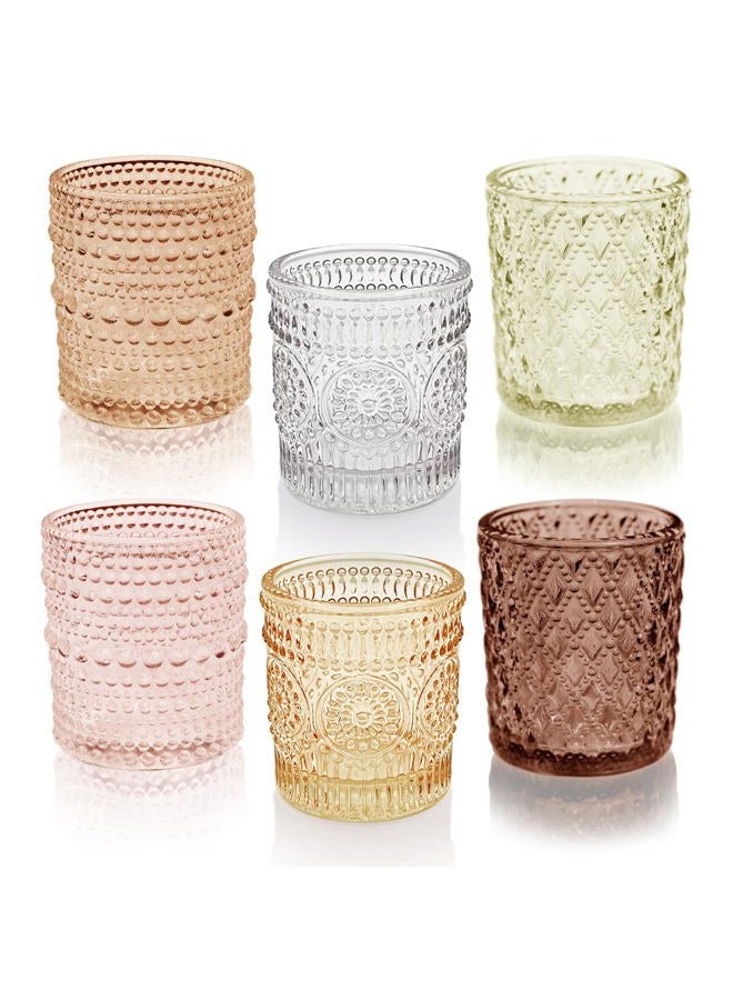 SHMILMH 12 pcs Glass Votive Candle Holders, 6 Colors 3 Patterns Tealight Candle Holders for Fall Wedding Table Centerpiece Birthday Decoration - Image 1