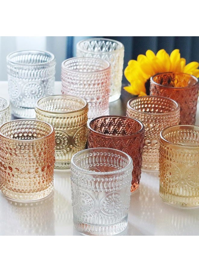 SHMILMH 12 pcs Glass Votive Candle Holders, 6 Colors 3 Patterns Tealight Candle Holders for Fall Wedding Table Centerpiece Birthday Decoration - Image 4