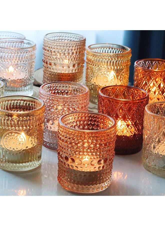 SHMILMH 12 pcs Glass Votive Candle Holders, 6 Colors 3 Patterns Tealight Candle Holders for Fall Wedding Table Centerpiece Birthday Decoration - Image 3