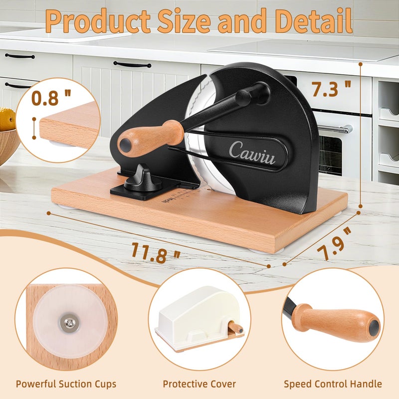 CAWIU Upgraded Manual Bread Slicer for Homemade Sourdough Bread - Adjustable Thickness Bread Cutter with Hand Crank, Suction Cups, Slicing Guide, Scale Line & Cover, for Perfect Even Slices (Black) - Image 2