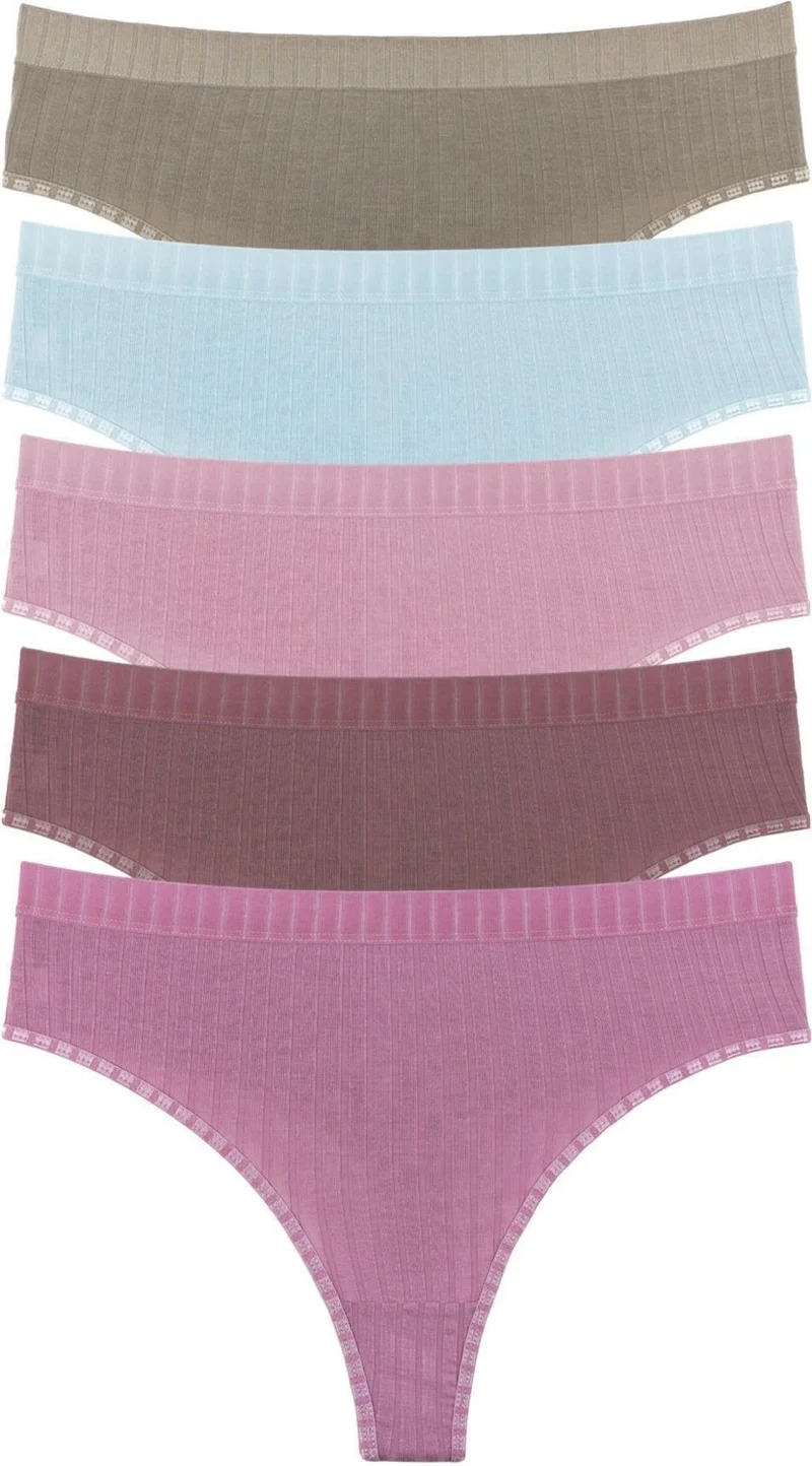 سينسو Women's Corded Soft Colors 5-Piece Slip Panties Set - KTS4015