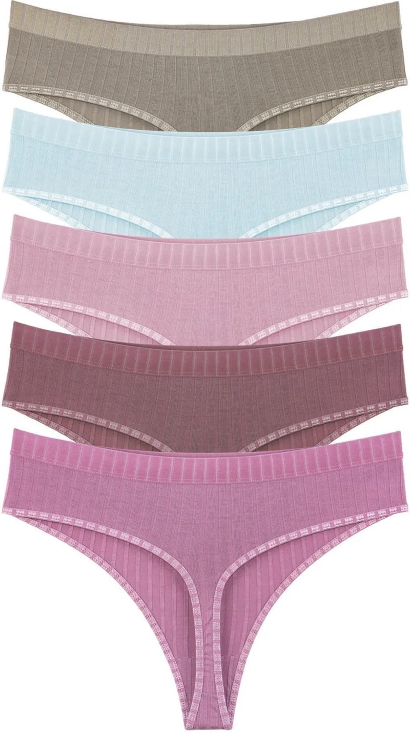 سينسو Women's Corded Soft Colors 5-Piece Slip Panties Set - KTS4015