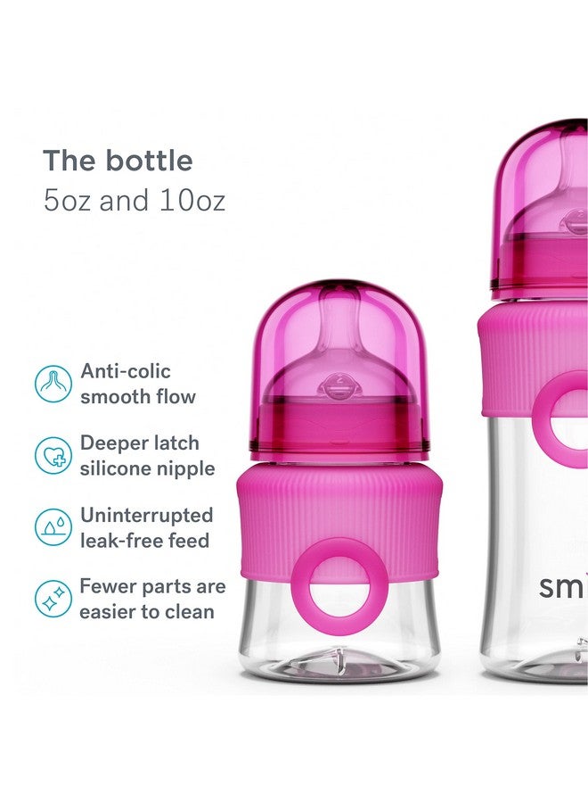 Smilo Baby Bottle Feeding Gift Set - Bottle Set with 100% Silicone Newborn Pacifier, Replacement Nipples and Baby Bottles Cleaning Brush - Perfect Essentials and Gift for Girls & Boys - Pink - Image 1