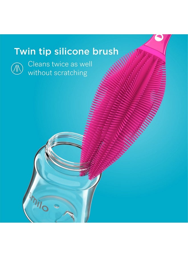 Smilo Baby Bottle Feeding Gift Set - Bottle Set with 100% Silicone Newborn Pacifier, Replacement Nipples and Baby Bottles Cleaning Brush - Perfect Essentials and Gift for Girls & Boys - Pink - Image 3