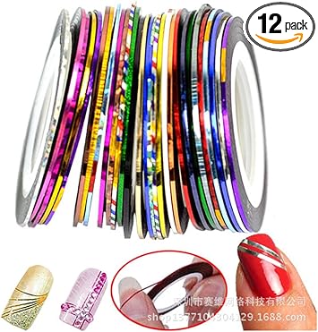 LyDia 12pcs Mixed Colours Pretty Rolls Striping Tape Line Nail Art Decoration Sticker - Image 1