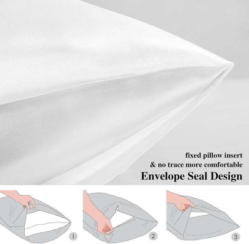 Nan Silk Satin Pillow Cases Set of 2 with Envelope Closure - 20"x30" - White - Image 3