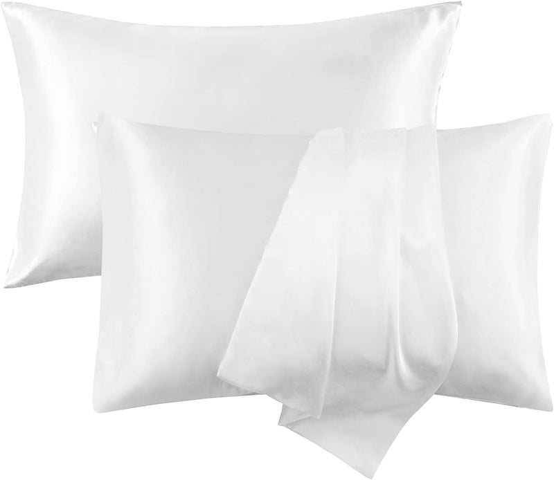 Nan Silk Satin Pillow Cases Set of 2 with Envelope Closure - 20"x30" - White - Image 1