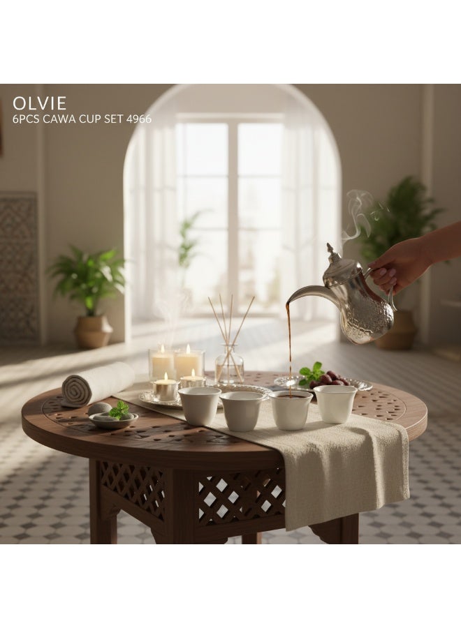 AKDC Olive 6-Piece Arabic Coffee Cup Set - Premium White Porcelain Cawa Cups, Plain white - Image 2