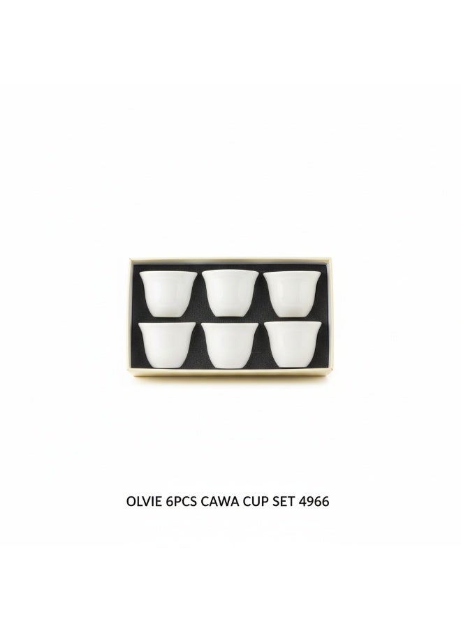 AKDC Olive 6-Piece Arabic Coffee Cup Set - Premium White Porcelain Cawa Cups, Plain white - Image 1