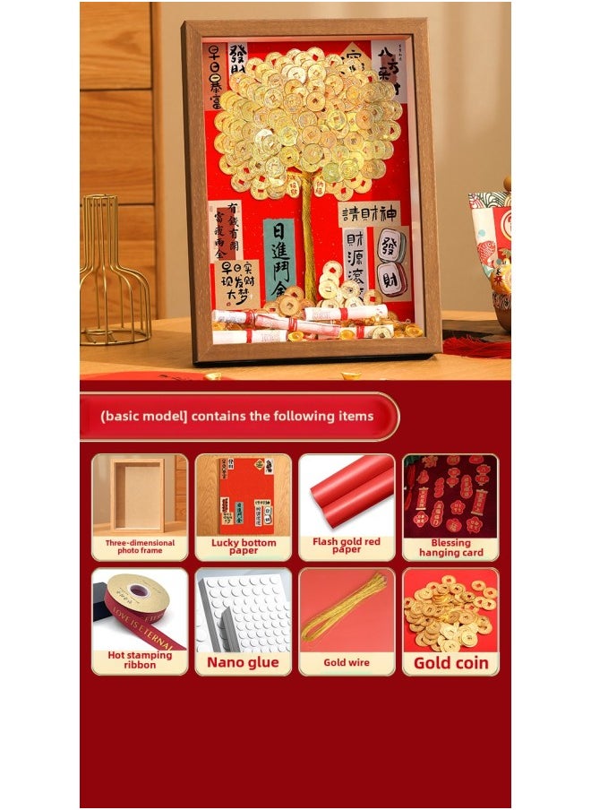 Generic Ge Qiang Fortune Tree Diy Photo Frame 50 Cents Coin Decoration Move Opening Wedding Year Gift Ornaments Material Bag-Color:10inch Hanging + Gift Recommendation [color Paper + Ribbon + Hanging Card + Gift Box] - Standard Model: Including Gold Coin [80% Customer Choice] (bring In Wealth And Treasure Background + Hu  - Image 1