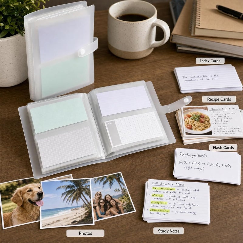 Jactales Large 5x7 Index Card Holder Binder with Clear Plastic Sleeves – 200 Pocket Card Organizer for Indexcards, Flashcards, Postcards, Recipe Cards, Photos, and Study Notes – Small Storage Album - Image 2