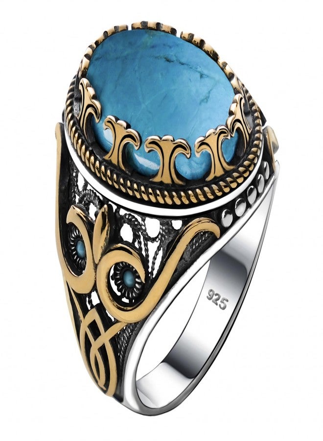 Alpha Rock Genuine Solid 925 Sterling Silver Accented with Bronze and Stone, Authentic Vintage Turkish Ottoman Style Ring for Men, Sterling Silver, simulated turquoise - Image 1