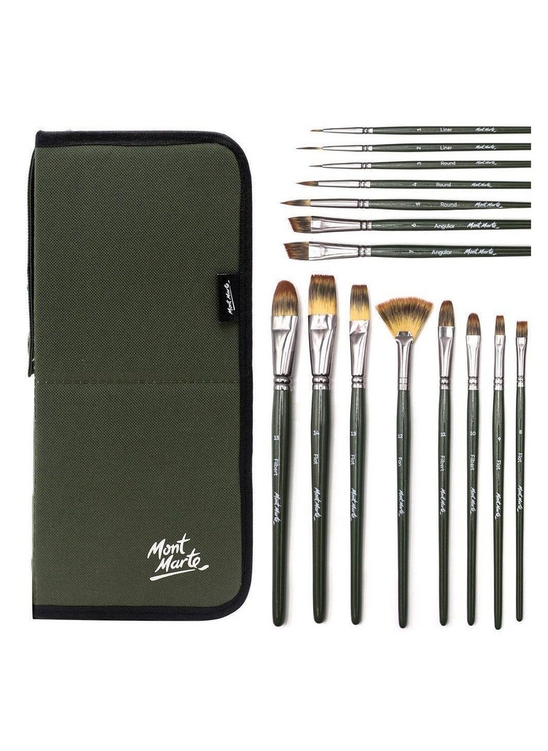 Mont Marte Mont Marte Signature Paint Brush Set BMHS0044 - Artist Brushes in Easel Wallet 17PC  - Image 2