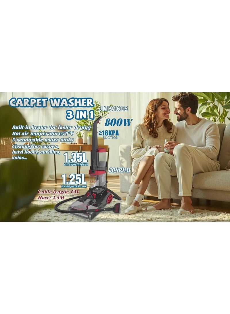 jamaky 3-in-1 Carpet Cleaner 800W – 18KPa Suction for Carpets, Floors & Upholstery - Image 3