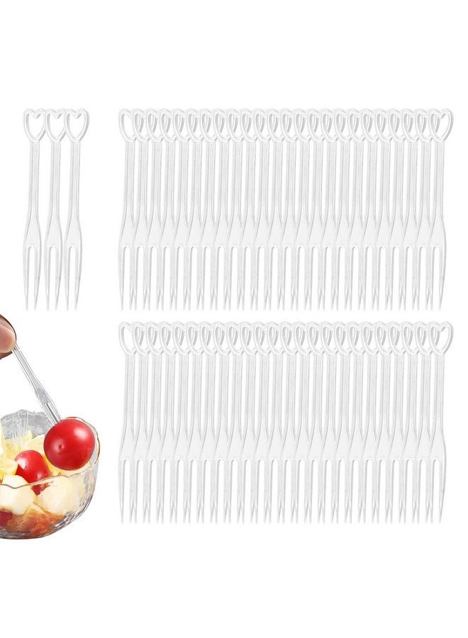 Beauenty 200 Pieces Heart Shaped Fruit Forks Disposable Plastic Fruit Forks Mini Forks Food Pickers Small Forks for Lunch Box Afternoon Tea Kids Birthday Party - Image 1