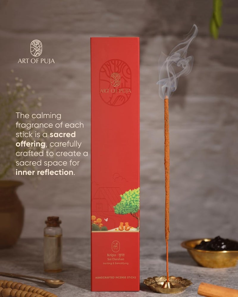 ART OF PUJA Sai Darshan Handcrafted Incense– 30 Agarbatti Stick | 1 Hr Burning Time, 2+ Hr Retention | Shirdi Inspired Sacred Fragrance, Low Smoke | Free Agarbatti Holder | Incense Sticks for Home - Image 3