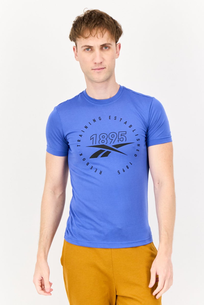 Reebok تي شيرت تدريب قصير الأكمام للرجال، رياضي، أزرق - Image 1