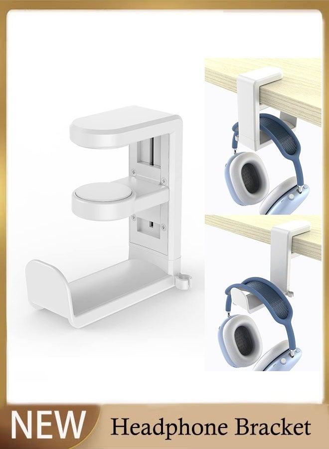 FLYROAD Gaming Headset Stand，Adjustable Clamp-on Headphone Holder, 360 Degree Swivel & Cable Clip Organizer （White）  - Image 1