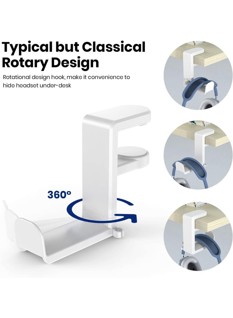 FLYROAD Gaming Headset Stand，Adjustable Clamp-on Headphone Holder, 360 Degree Swivel & Cable Clip Organizer （White）  - Image 2