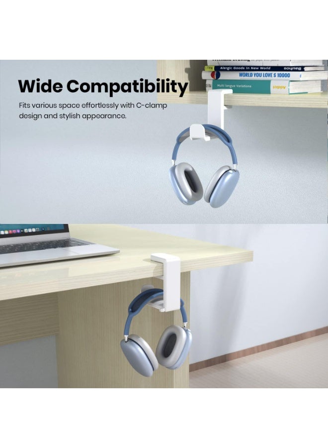 FLYROAD Gaming Headset Stand，Adjustable Clamp-on Headphone Holder, 360 Degree Swivel & Cable Clip Organizer （White）  - Image 3