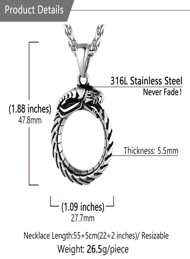 يو7 قلادة تنين رجالية من U7، مصنوعة من الفولاذ المقاوم للصدأ، بتصميم أوربوروس لانهائي، مع سلسلة بطول 22 بوصة. - Image 5